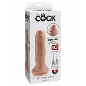 Телесный необрезанный фаллоимитатор на присоске 6" Uncut Cock - 16,5 см.